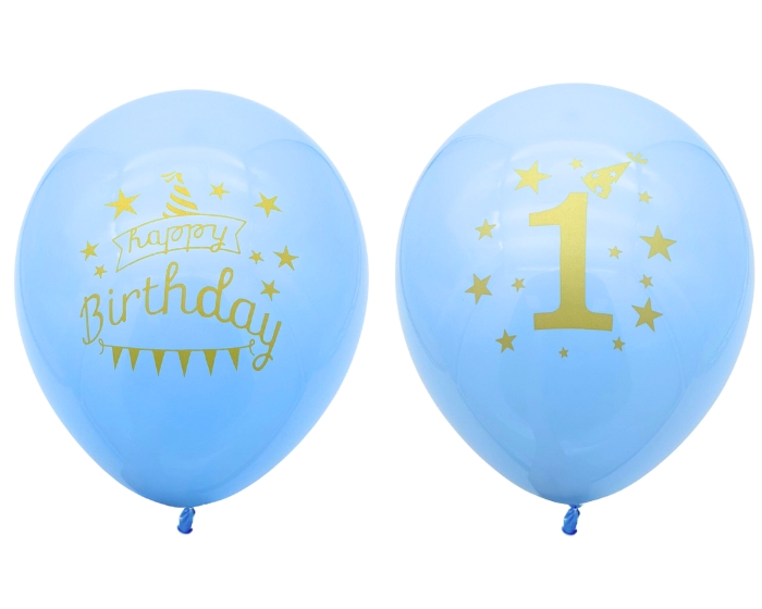 Ballonnen Happy Birthday 1 Blauw (10st) afbeelding