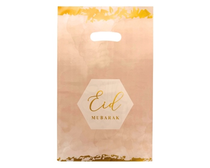 Plastic Uitdeelzakjes Eid Mubarak - Roze&Goud - 12 stuks afbeelding