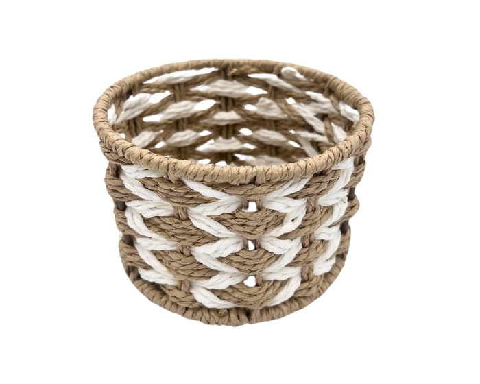 Mand Rond Klein Bruin/Wit (15cm) afbeelding