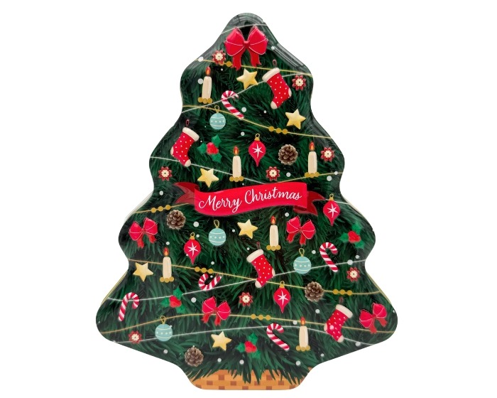 Kerstboom Blik met chocolade pralines - 120 gram afbeelding