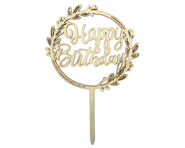 Taarttopper Happy Birthday - Hout - 13x20cm afbeelding