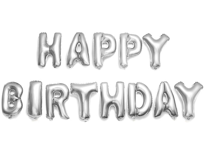 Folieballon'Happy Birthday'Zilver afbeelding