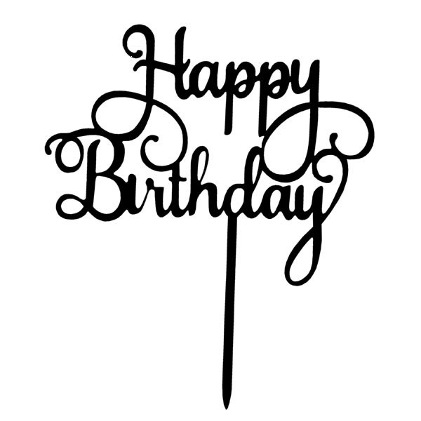 Cake Topper'Happy Birthday'Zwart afbeelding