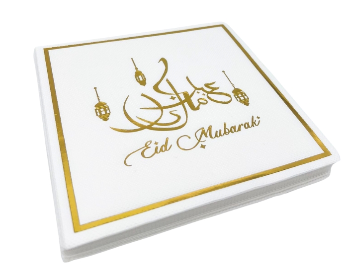 Servetten Eid Mubarak - Wit&Goud - 20 stuks afbeelding