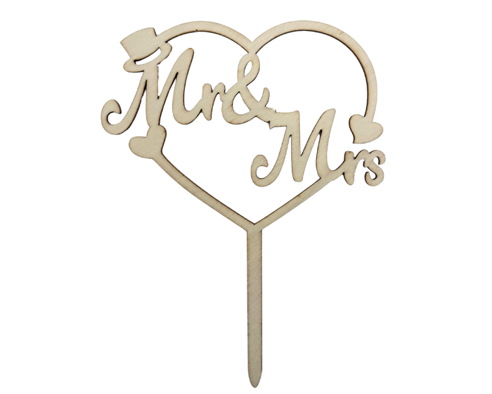 Taarttopper Mr&Mrs - Hout - 15x20cm afbeelding