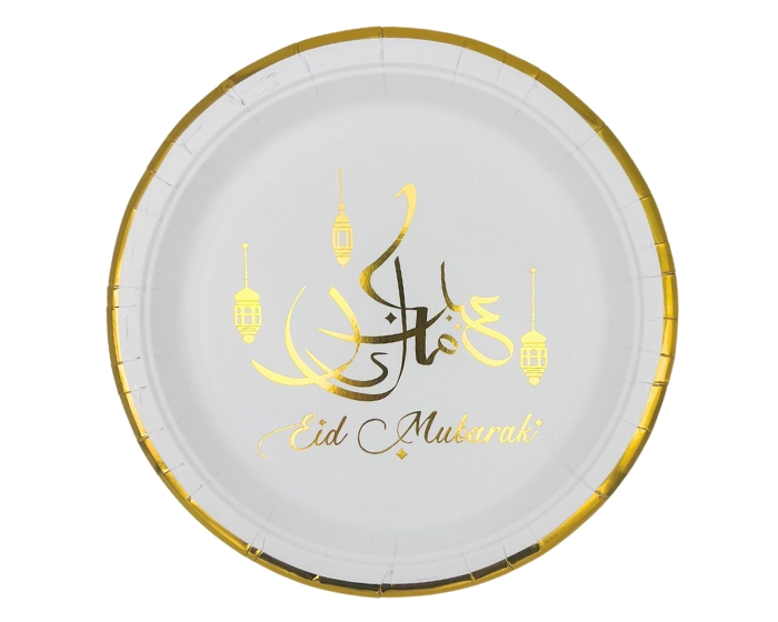 Borden Eid Mubarak - Wit&Goud - 23cm - 8 stuks afbeelding