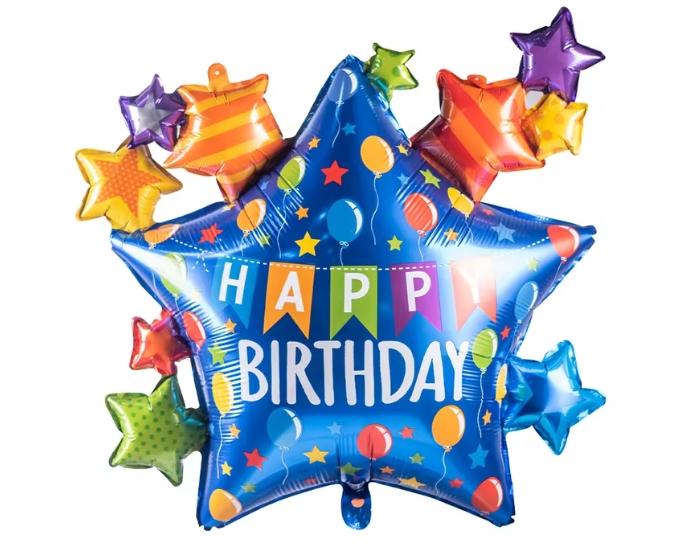 Folieballon Sterren Happy Birthday (85x87cm) afbeelding