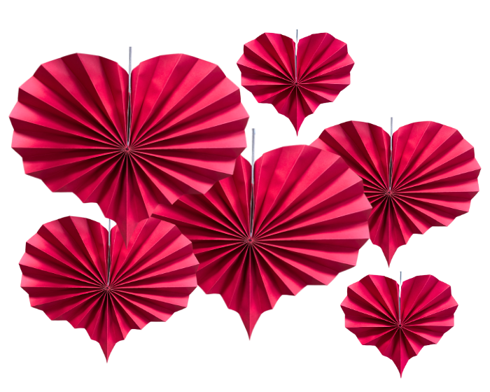 Deco Waaierset Hartjes Rood - 6 stuks afbeelding
