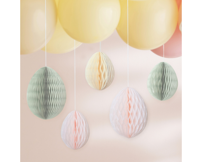Hangdecoratie Honeycomb Ei Pastel - 5 stuks afbeelding