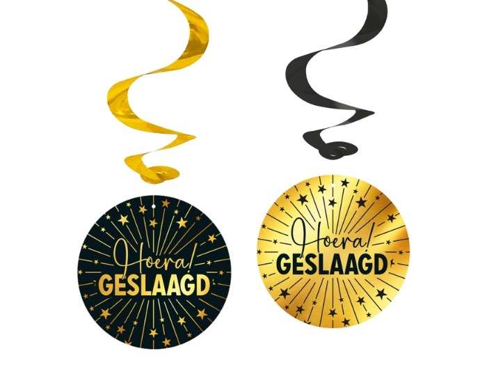 Swirls Hoera Geslaagd Zwart&Goud - 4 stuks afbeelding