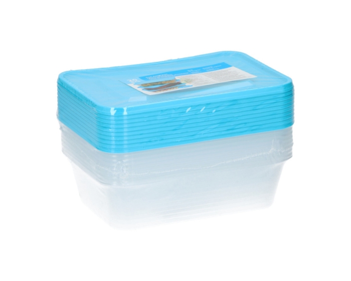 Voedselbewaardoos Transparant Rechthoek + blauwe deksel 600ml (10st) afbeelding