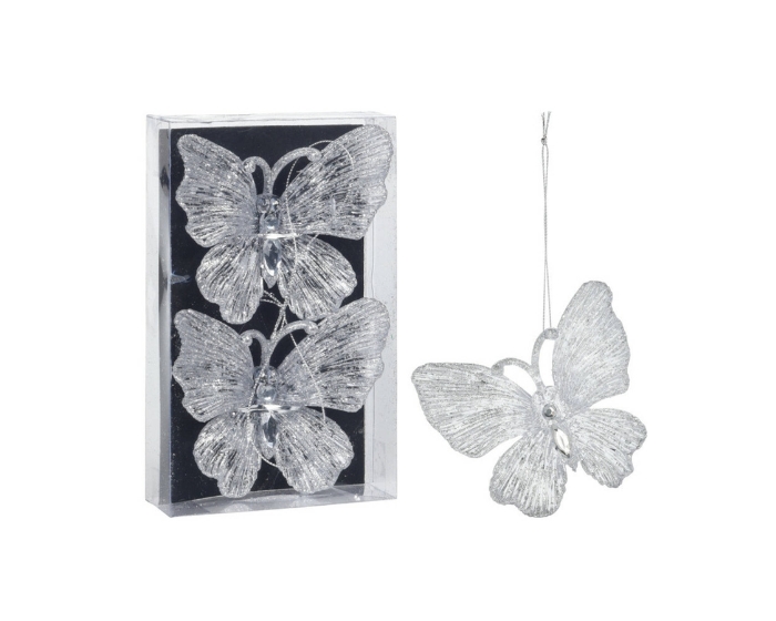 Hangdeco Vlinder Glitter Zilver (2st) afbeelding