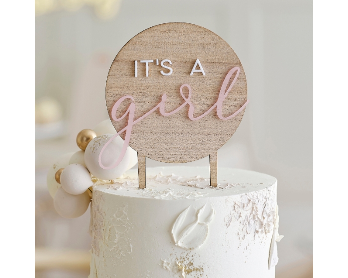 Houten Taarttopper It's a Girl Ginger Ray afbeelding