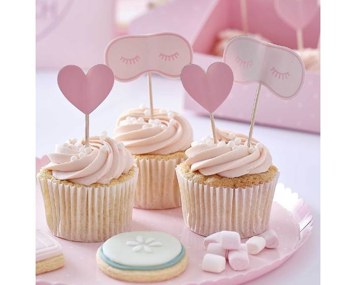 Roze Oogmasker&Hart Pamper Party Cupcake Toppers Ginger Ray (12st) afbeelding
