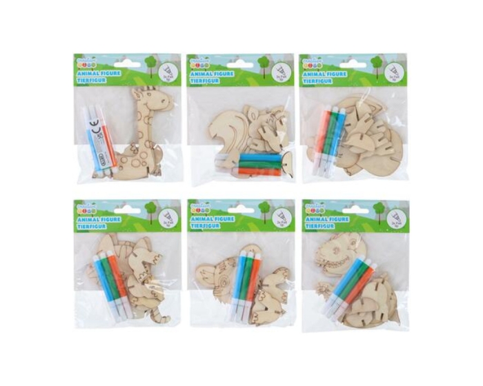 Houten Dierenfiguur Kleurset (5dlg) afbeelding
