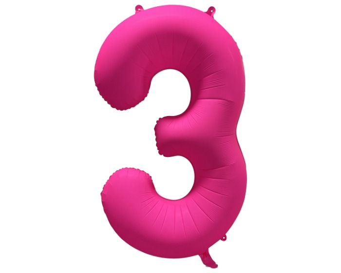 Folieballon Cijfer 3 - Neon Roze - 86x70cm afbeelding