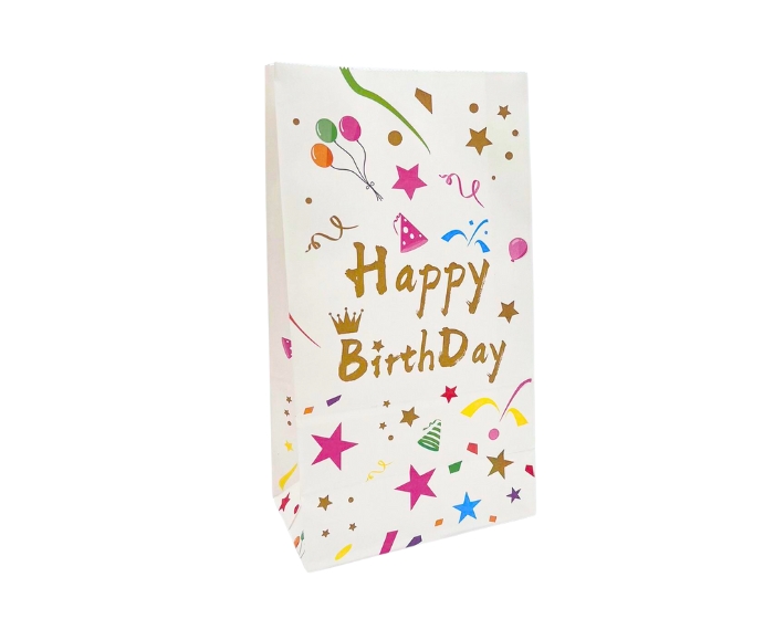 Papieren Zakjes Happy Birthday Wit (10st) afbeelding