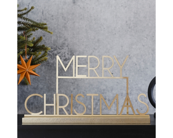 Metalen Bord Merry Christmas Goud afbeelding