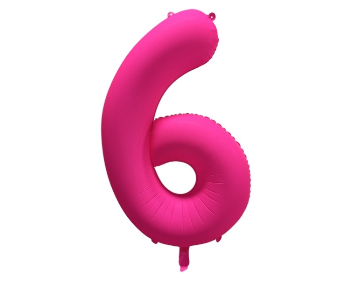 Folieballon Cijfer 6 - Neon Roze - 86x70cm afbeelding
