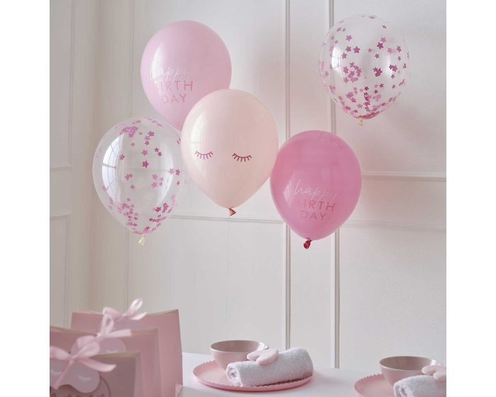 Confetti Ballonnen Happy Birthday Roze Ginger Ray (5st) afbeelding