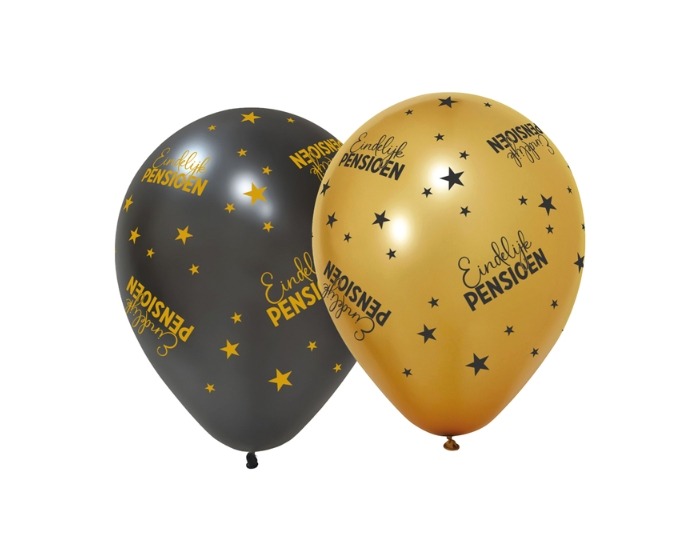 Ballonnen Eindelijk Pensioen Zwart&Goud - 6 stuks afbeelding