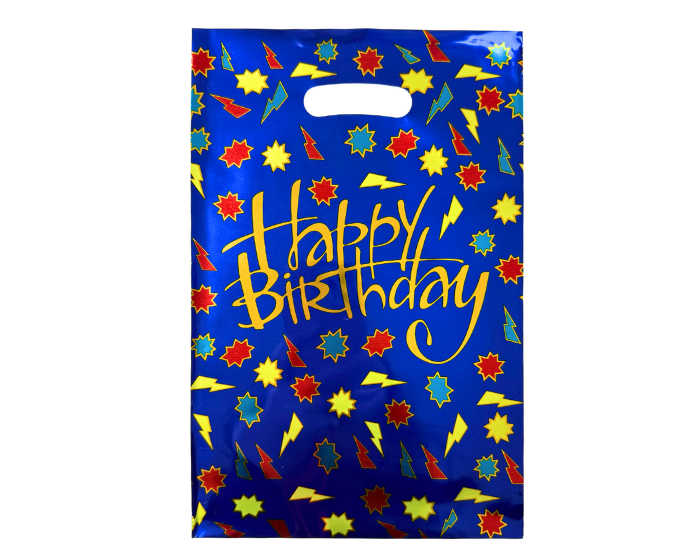 Uitdeelzakjes Happy Birthday Metallic Blauw - 16,5x25cm - 12 stuks afbeelding