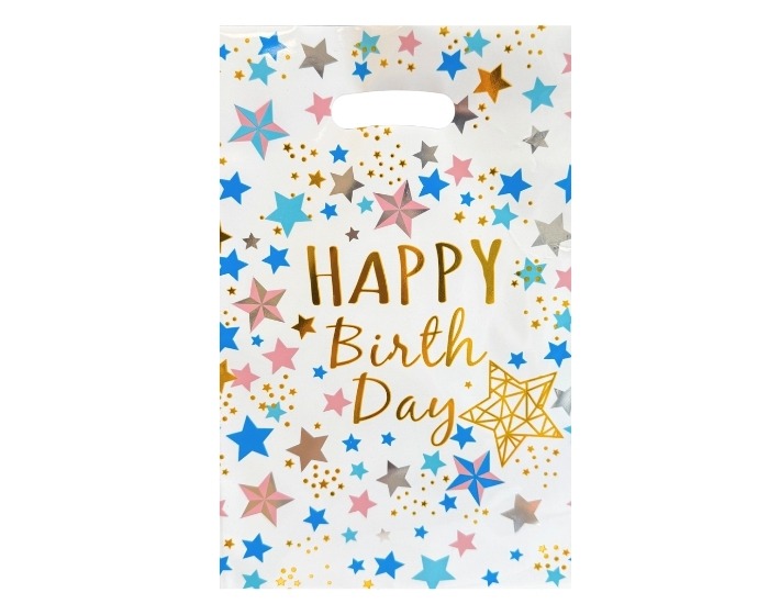Uitdeelzakjes Happy Birthday Metallic Wit - 16,5x25cm - 12 stuks afbeelding