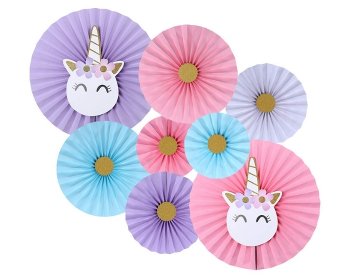 Deco Waaierset Unicorn - 8 stuks afbeelding
