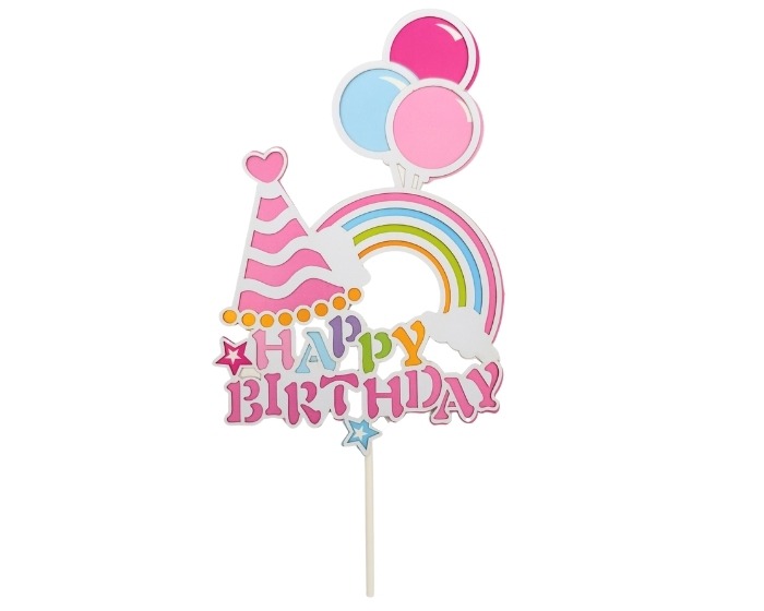Taarttopper Happy Birthday Pastel - 11x21,5cm afbeelding