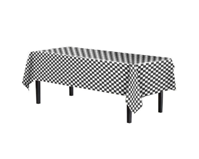Plastic Tafelkleed Geruit - Zwart&Wit - 137x274cm afbeelding