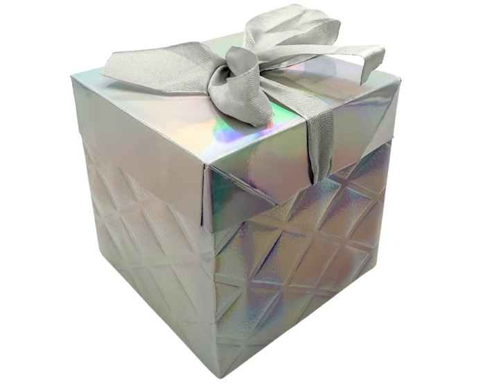 Cadeaudoos Geruit Zilver (10x10x10cm) afbeelding