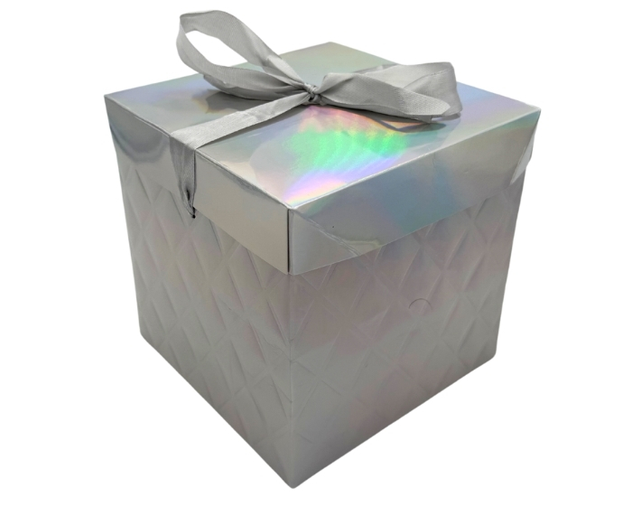 Cadeaudoos Geruit Zilver (15x15x15cm) afbeelding