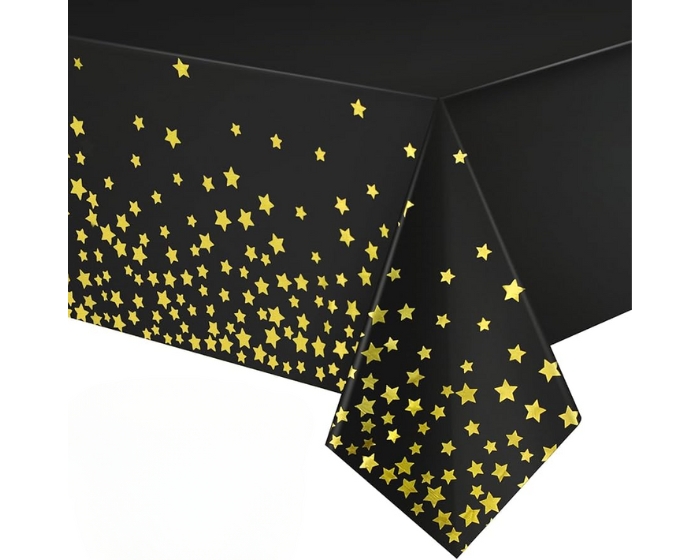 Tafelkleed Metallic Zwart met gouden sterren (137x183cm) afbeelding