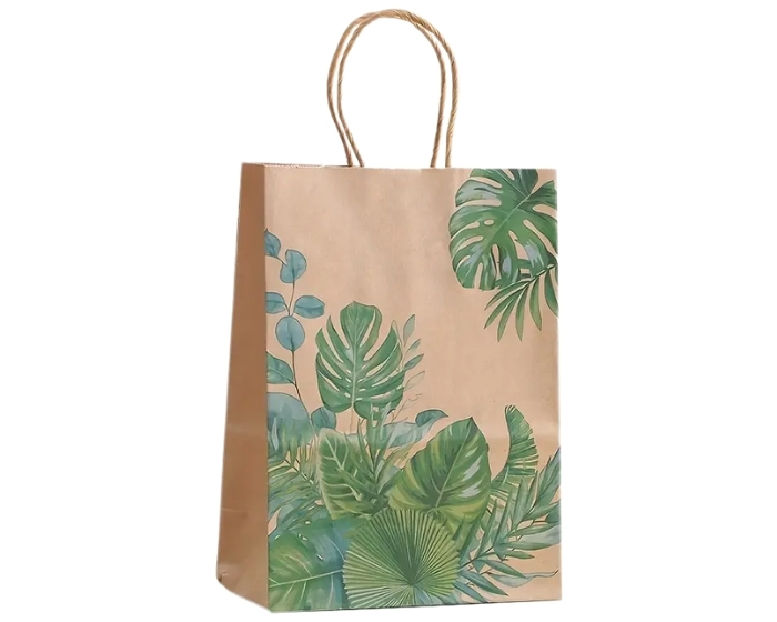 Cadeautasjes Kraft met groene bladeren - 6 stuks afbeelding