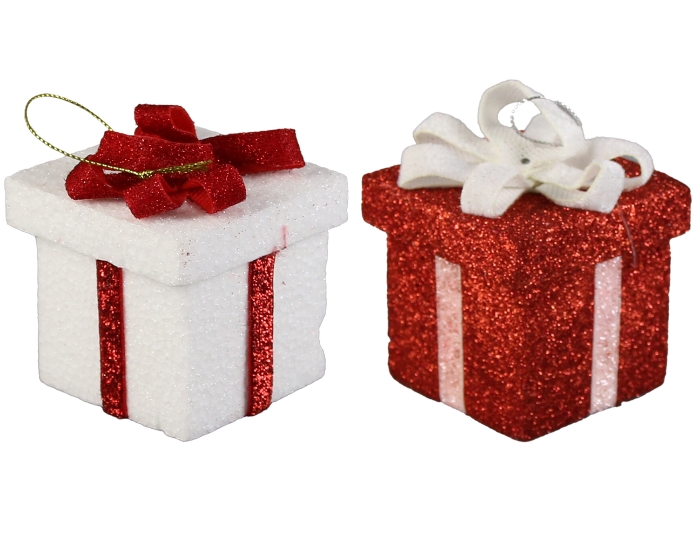Hangdeco Cadeautje Glitter Rood&Wit (2st) afbeelding