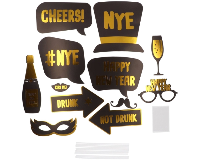 Photobooth Props Happy New Year Black&Gold (12st) afbeelding