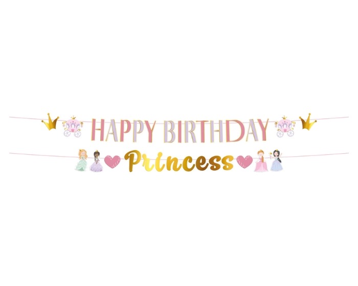 Letterslinger Happy Birthday Pretty Princess - 1,5m afbeelding
