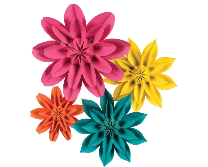 Papieren 3D Bloemen Decoratieset - 4 stuks afbeelding