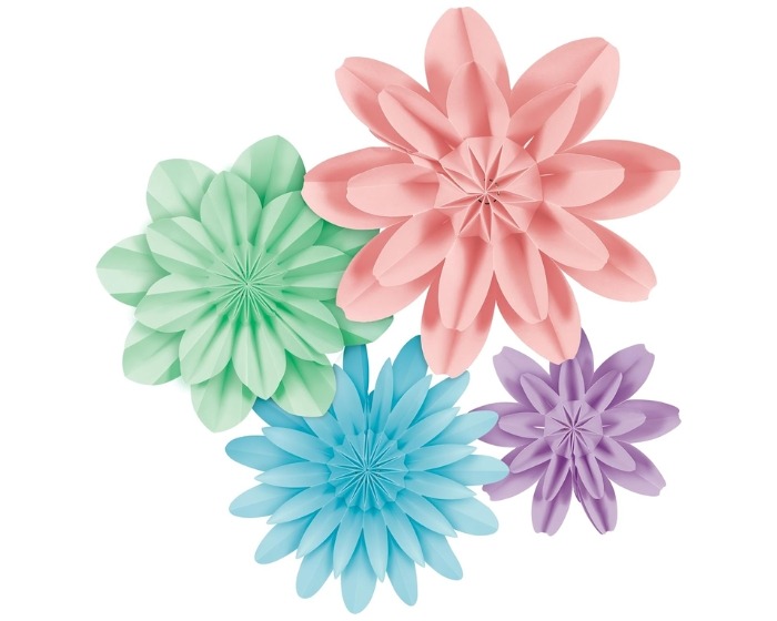 Papieren 3D Bloemen Decoratieset Pastel - 4 stuks afbeelding