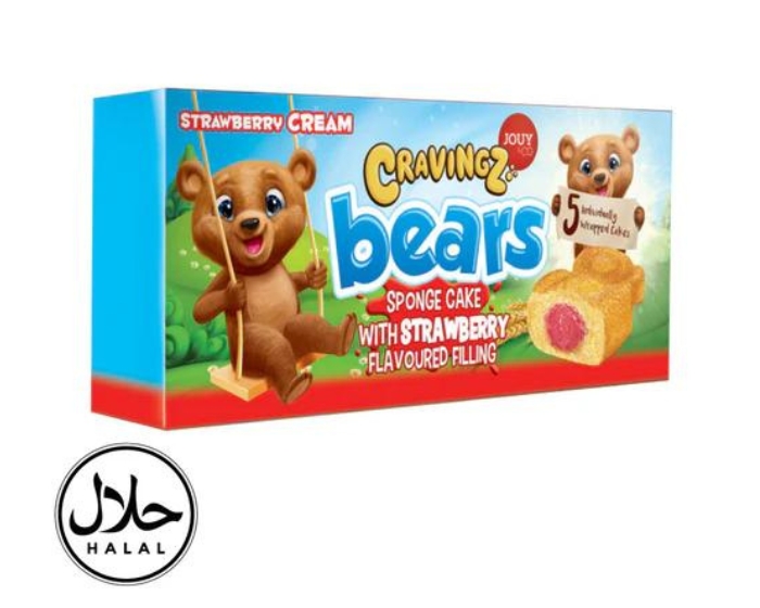 Cravingz Bears Spongecake Aardbei 40gr (5st) afbeelding