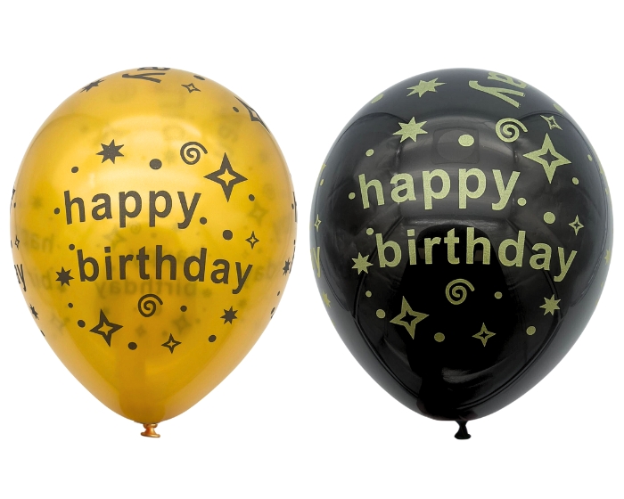 Ballonnen Happy Birthday Goud&Zwart (10st) afbeelding