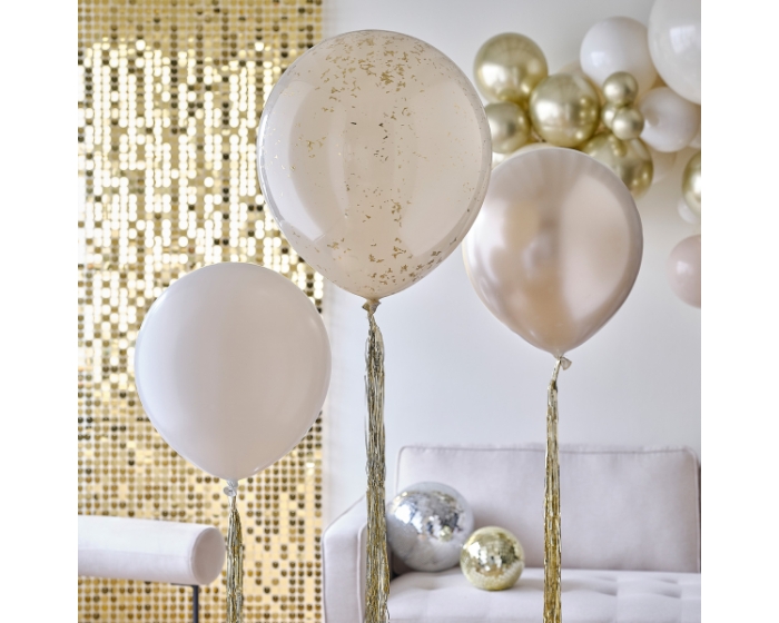 Ballonnen Neutraal&Goud met tassels Ginger Ray 45cm (3st) afbeelding