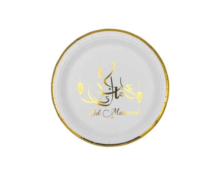 Bordjes Eid Mubarak - Wit&Goud - 18cm - 8 stuks afbeelding