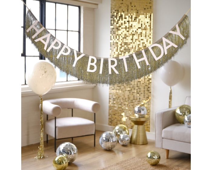 Slinger Happy Birthday Goud met franjes Ginger Ray afbeelding