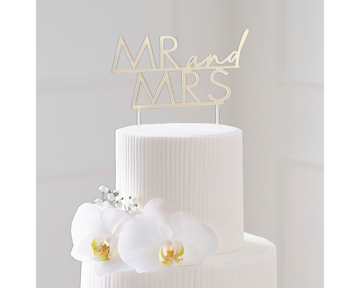 Taarttopper Mr&Mrs Acryl Goud Ginger Ray afbeelding