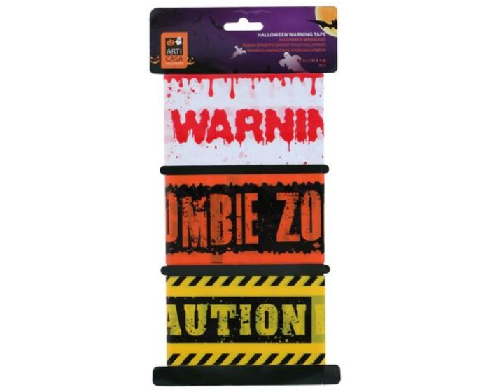 Afzetlint Warning-Zombie-Caution - 4m - 3 stuks afbeelding