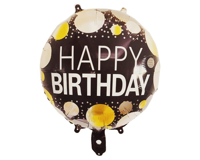 Folieballon Zwart Happy Birthday Dots afbeelding