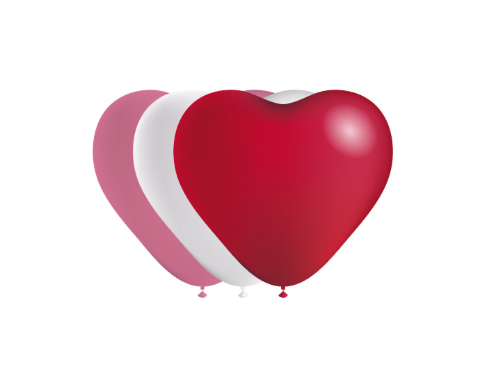 Ballon Hart Rood-Wit-Roze - 10 stuks afbeelding