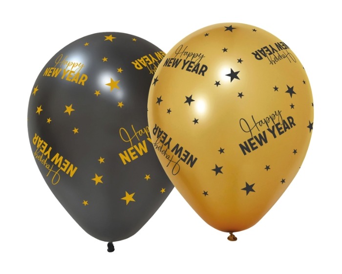 Ballonnen Happy New Year Goud&Zwart - 30cm - 8 stuks afbeelding