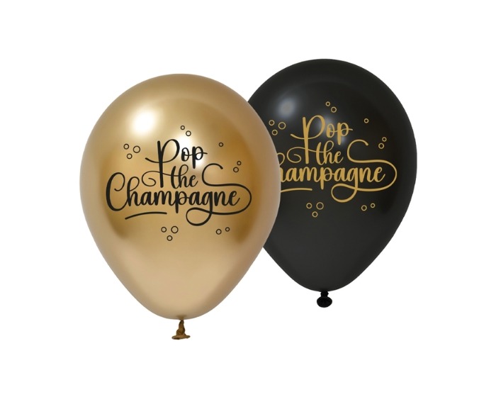 Ballonnen Pop the Champagne Zwart&Goud - 30cm - 8 stuks afbeelding